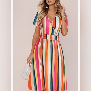 Multicolor Striped V-Neck Dress. Like New.